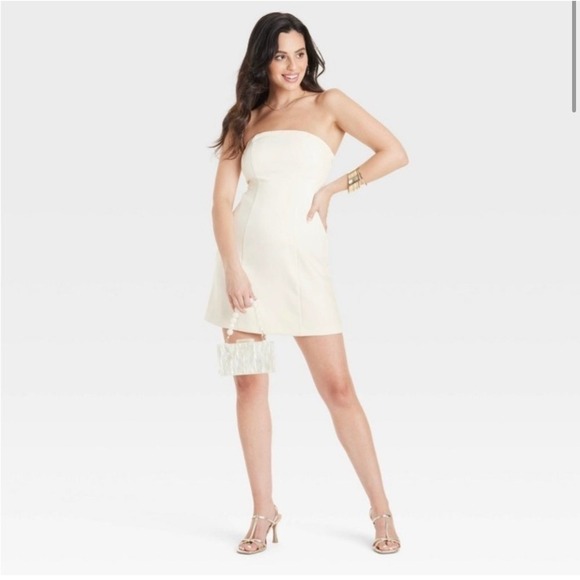 A New Day Women's Cream Strapless Mini Dress Party Cocktail Size 12 - Picture 3 of 6